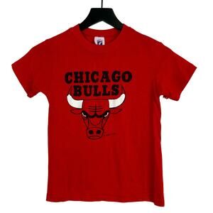 Vintage 90s Logo 7 Chicago Bulls TShirt Red Single Stitch - Big Kids M 10-12